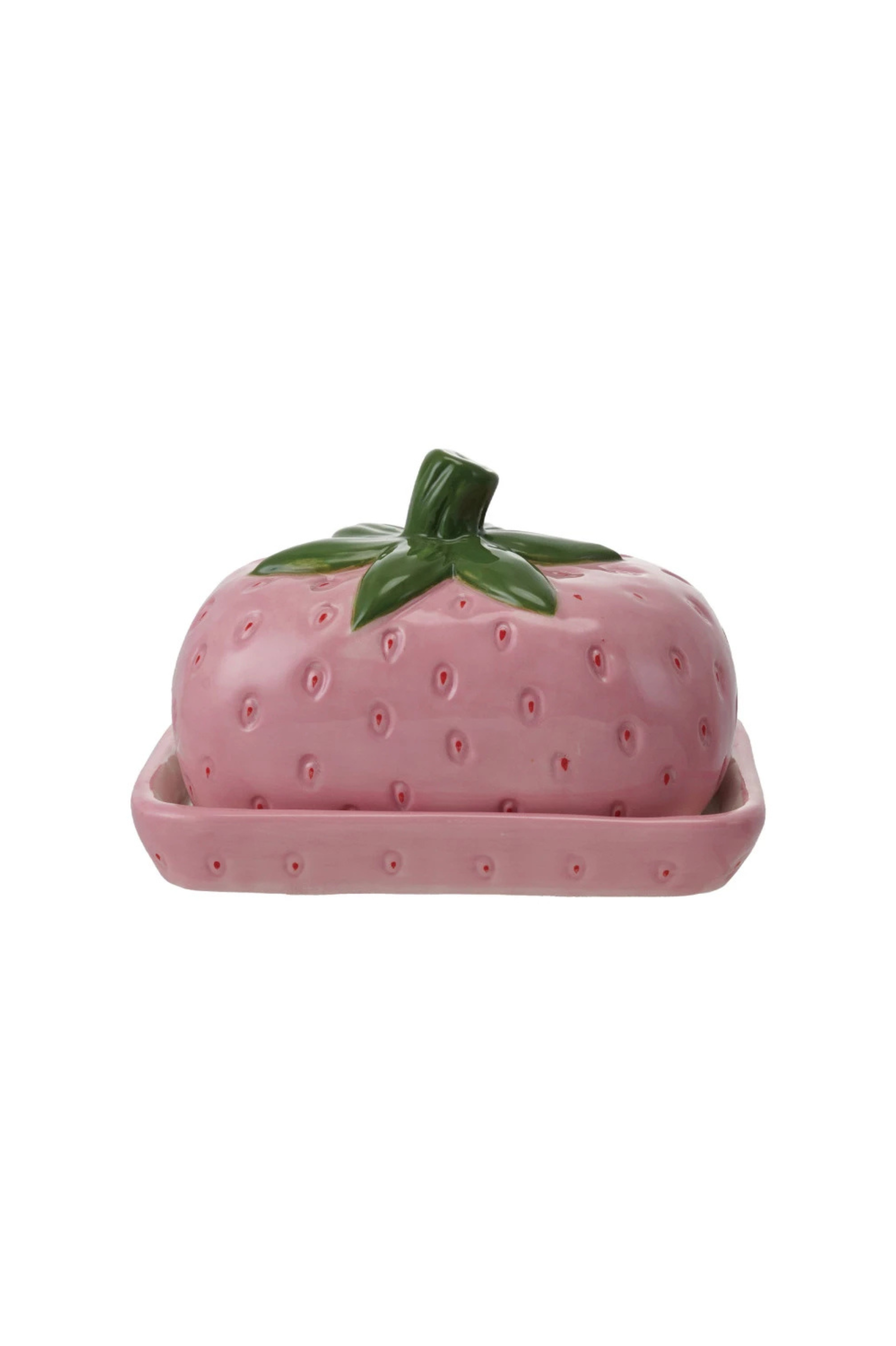 Hand-Painted Ceramic Strawberry Shaped Butter Dish