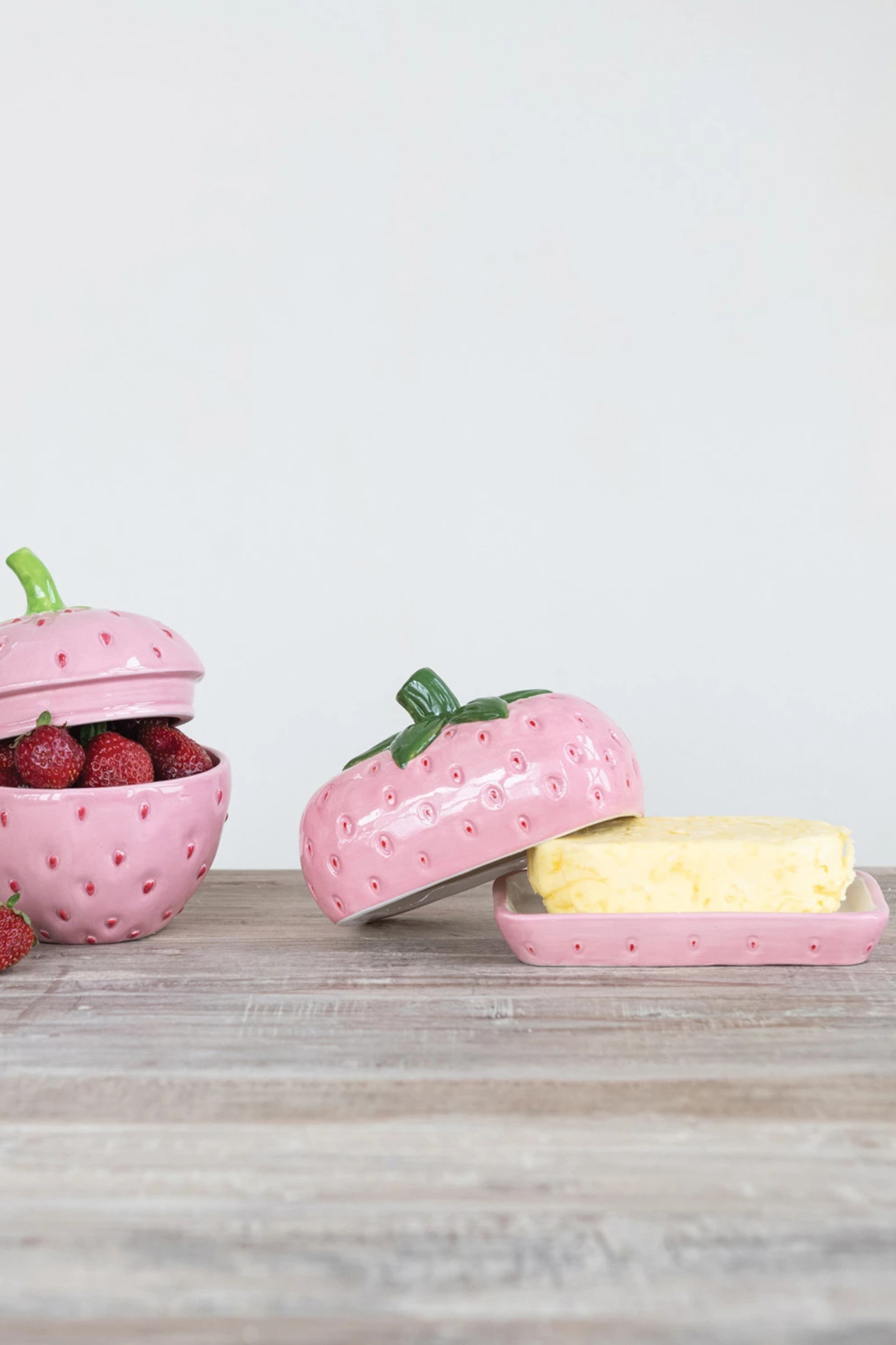 Hand-Painted Ceramic Strawberry Shaped Butter Dish