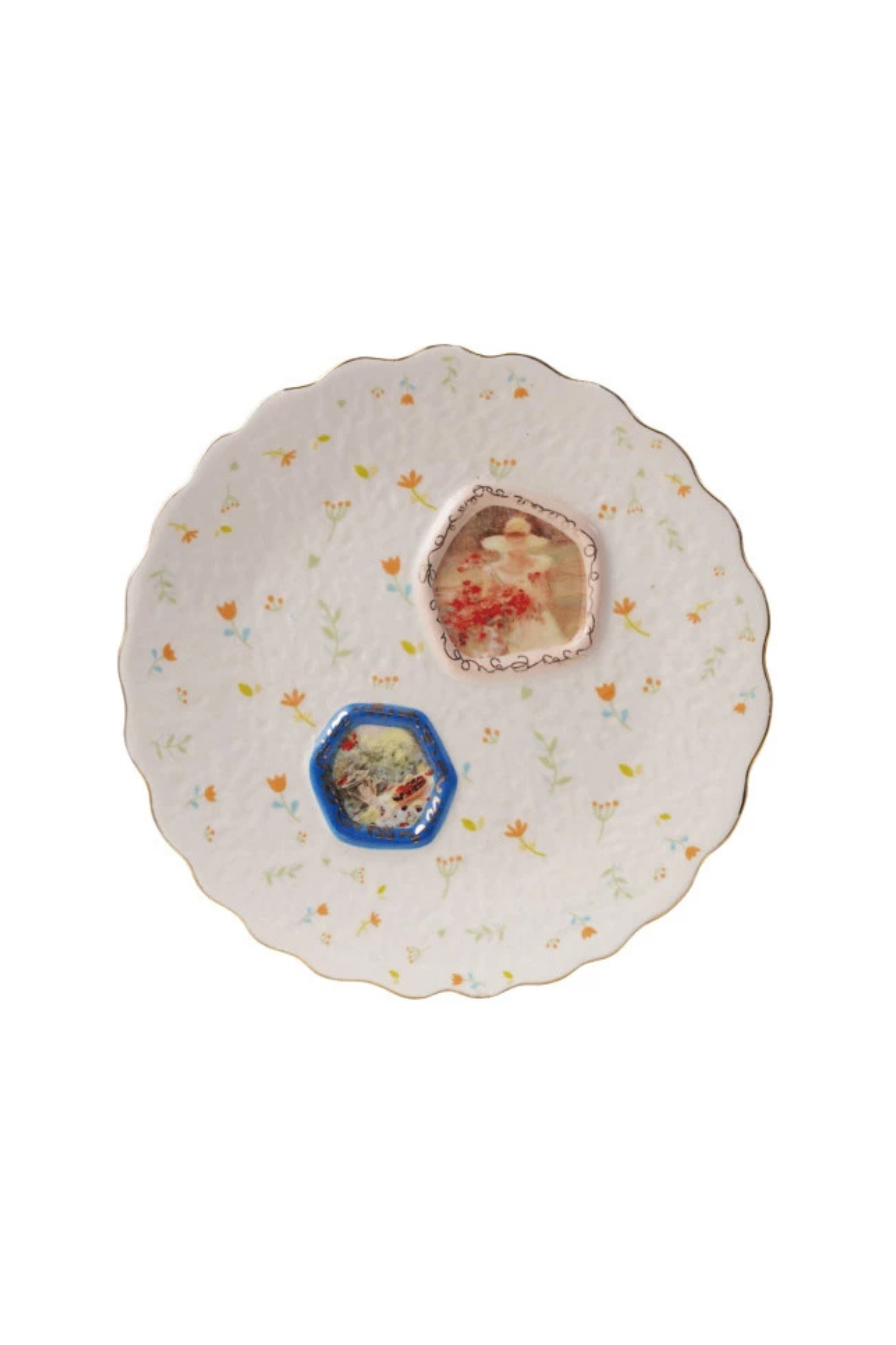 Embossed Hand-Painted Stoneware Plate, 4 Styles