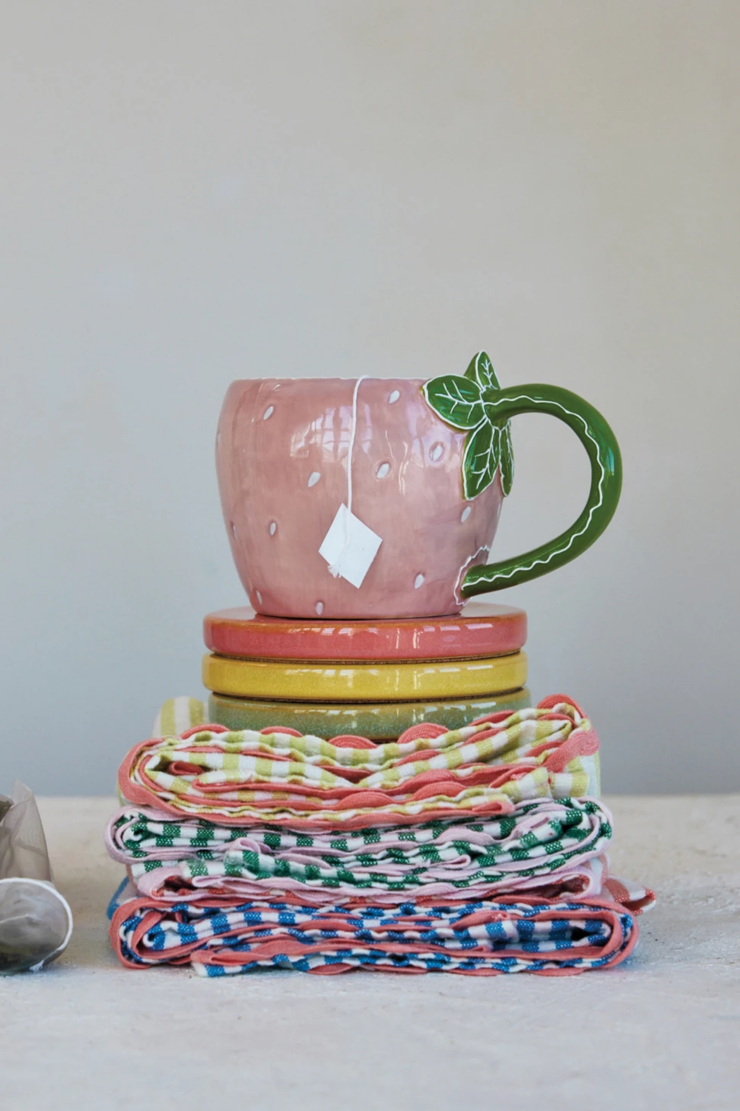 12 oz. Hand-Painted Stoneware Strawberry Shaped Mug