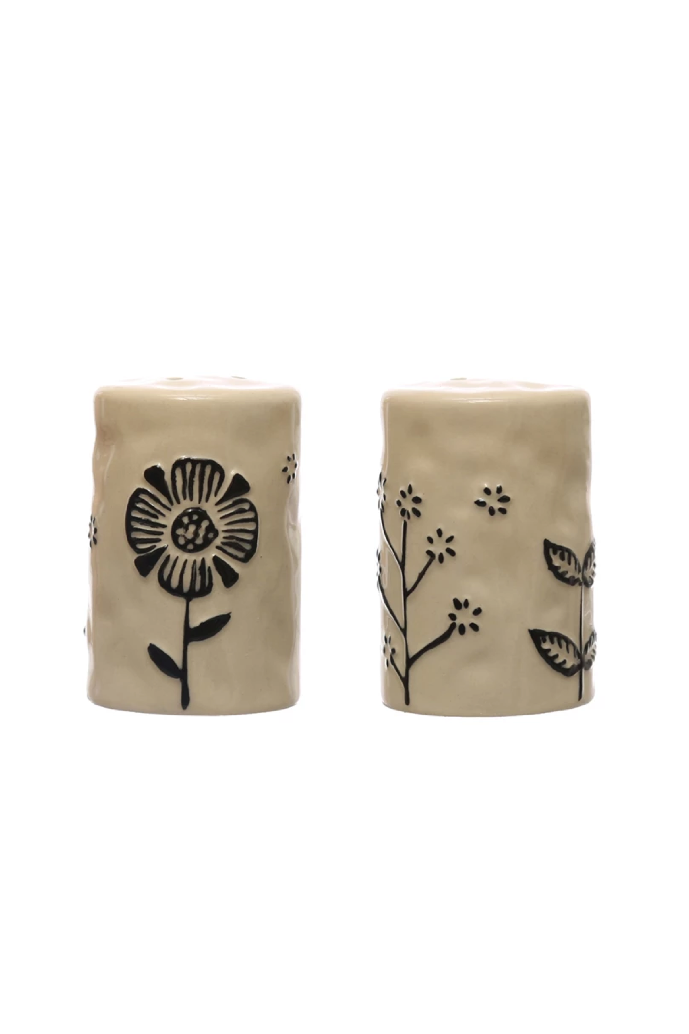 Hand-Painted Stoneware Salt & Pepper Shakers, Set of 2