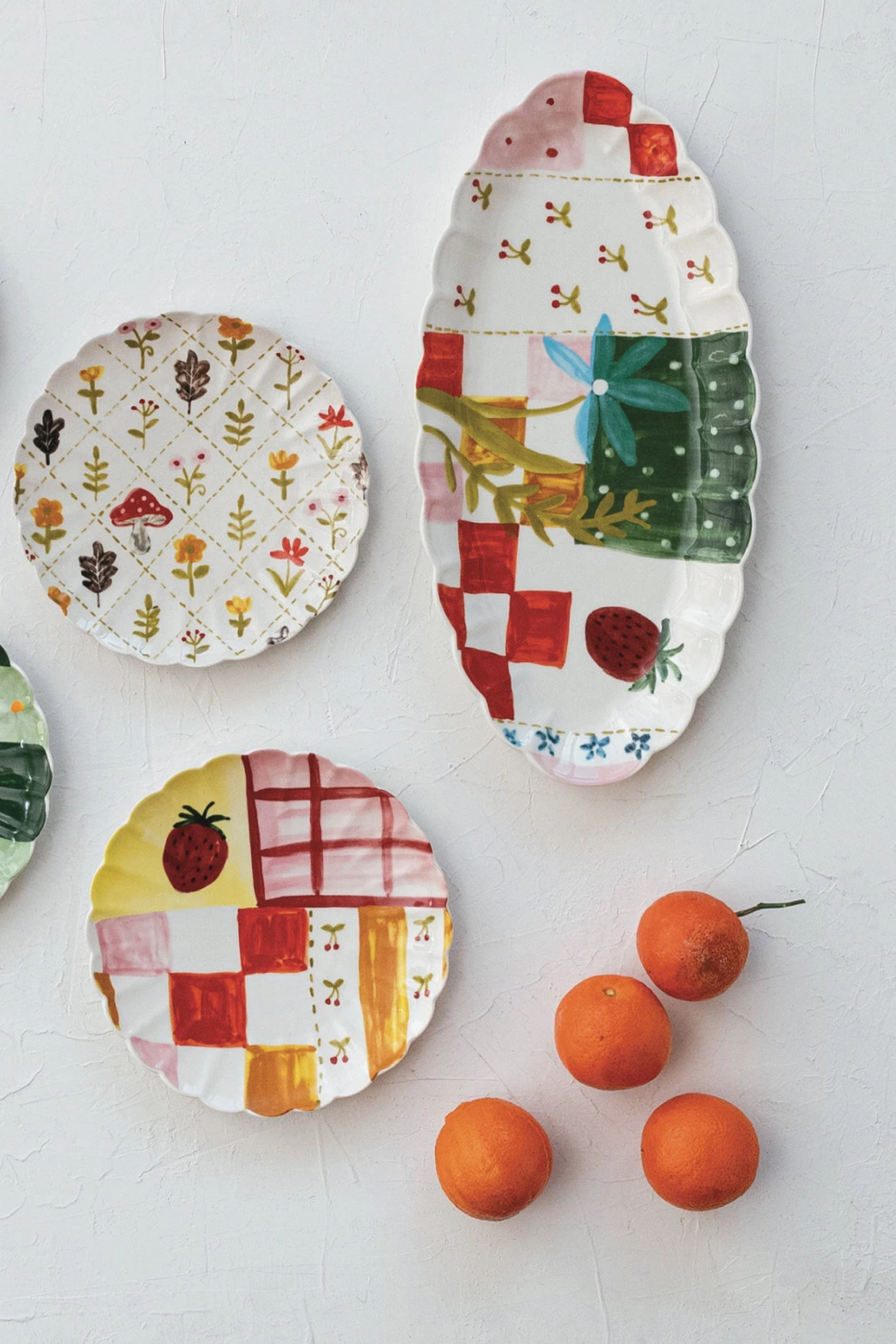 Hand-Painted Stoneware Scalloped Platter w/ Pattern