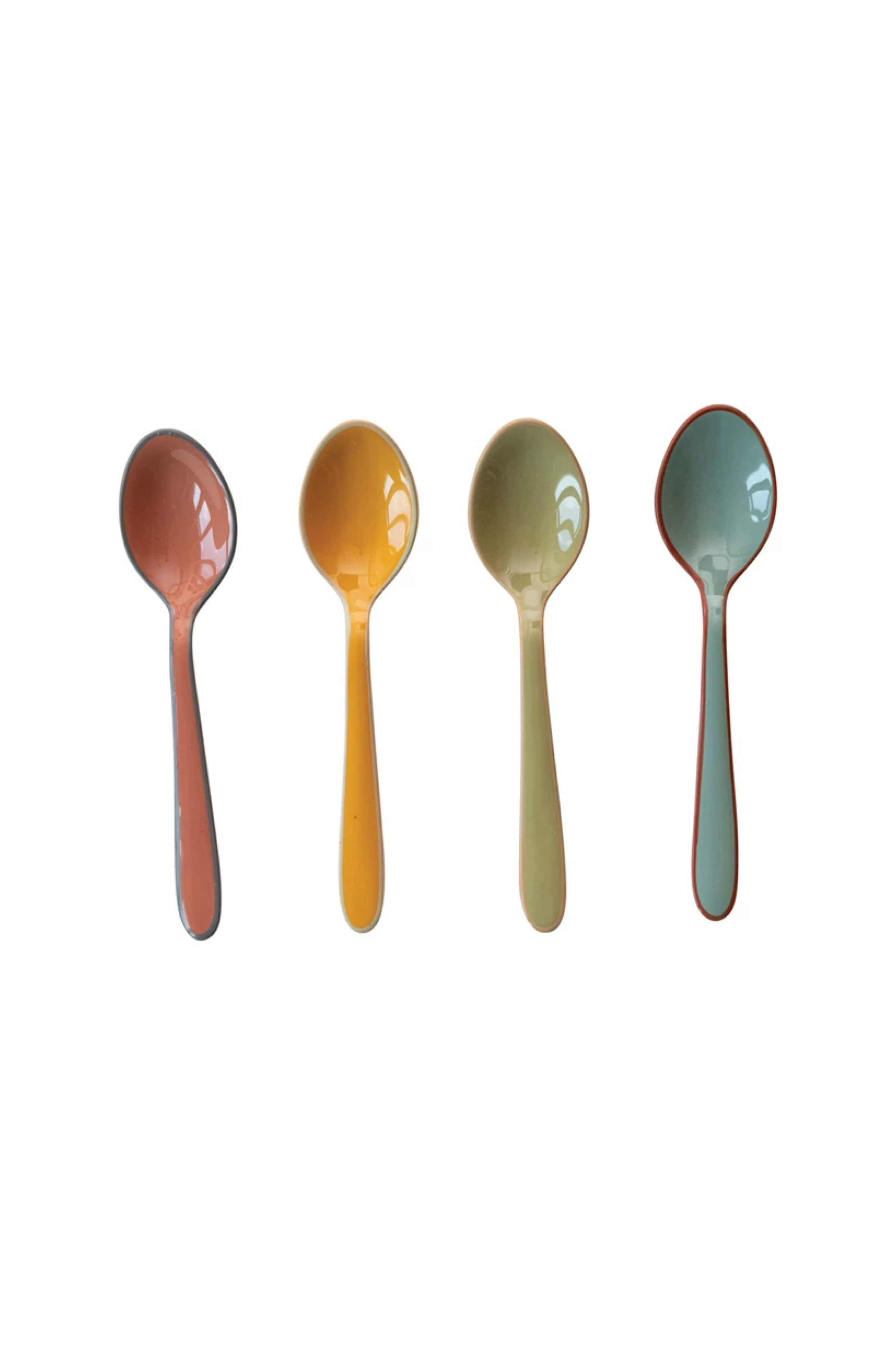 Enameled Stainless Steel Spoons w/ Colored Edge, 4 Colors, Set of 4