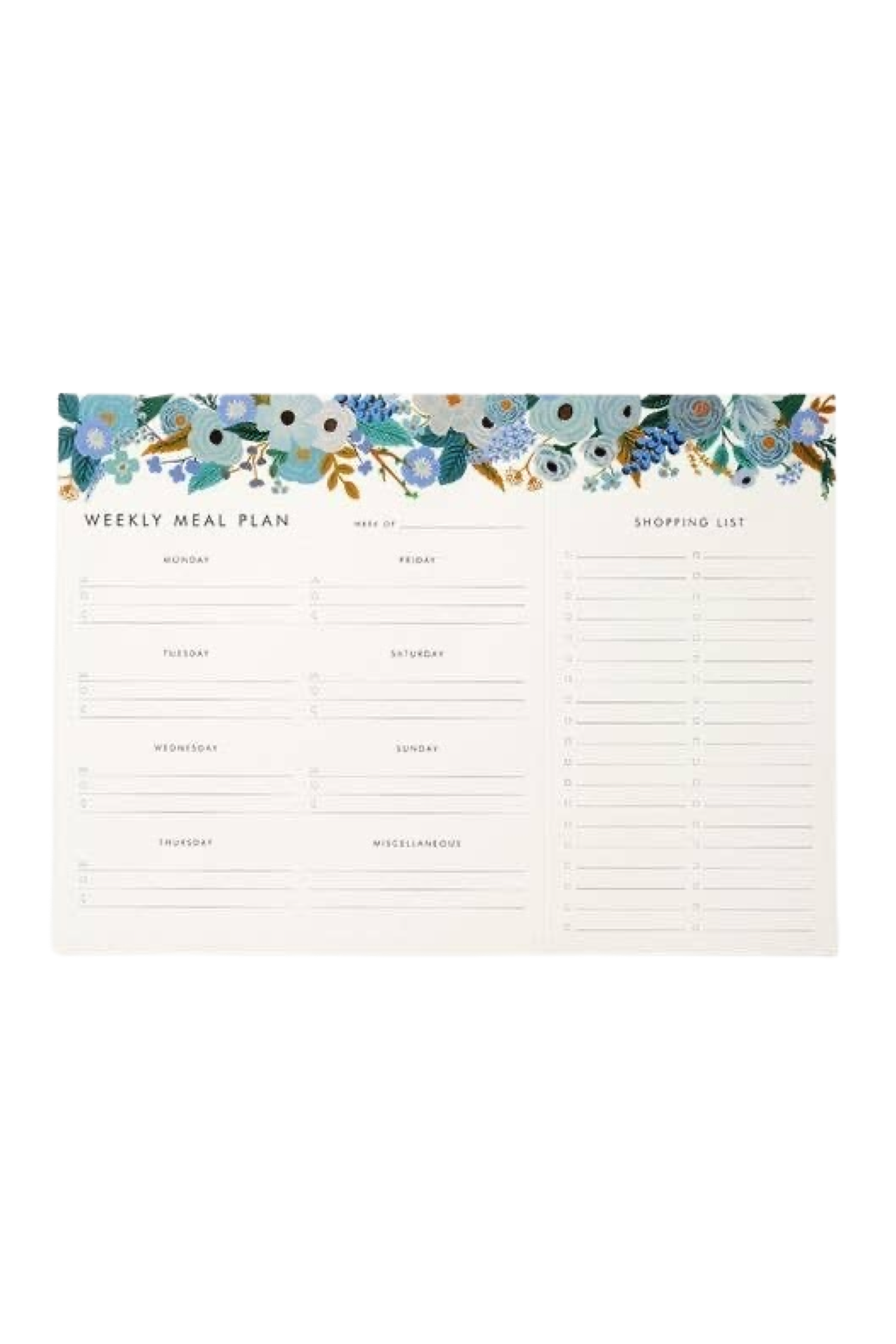 RIFLE PAPER CO - Garden Party Blue Meal Planner Notepad