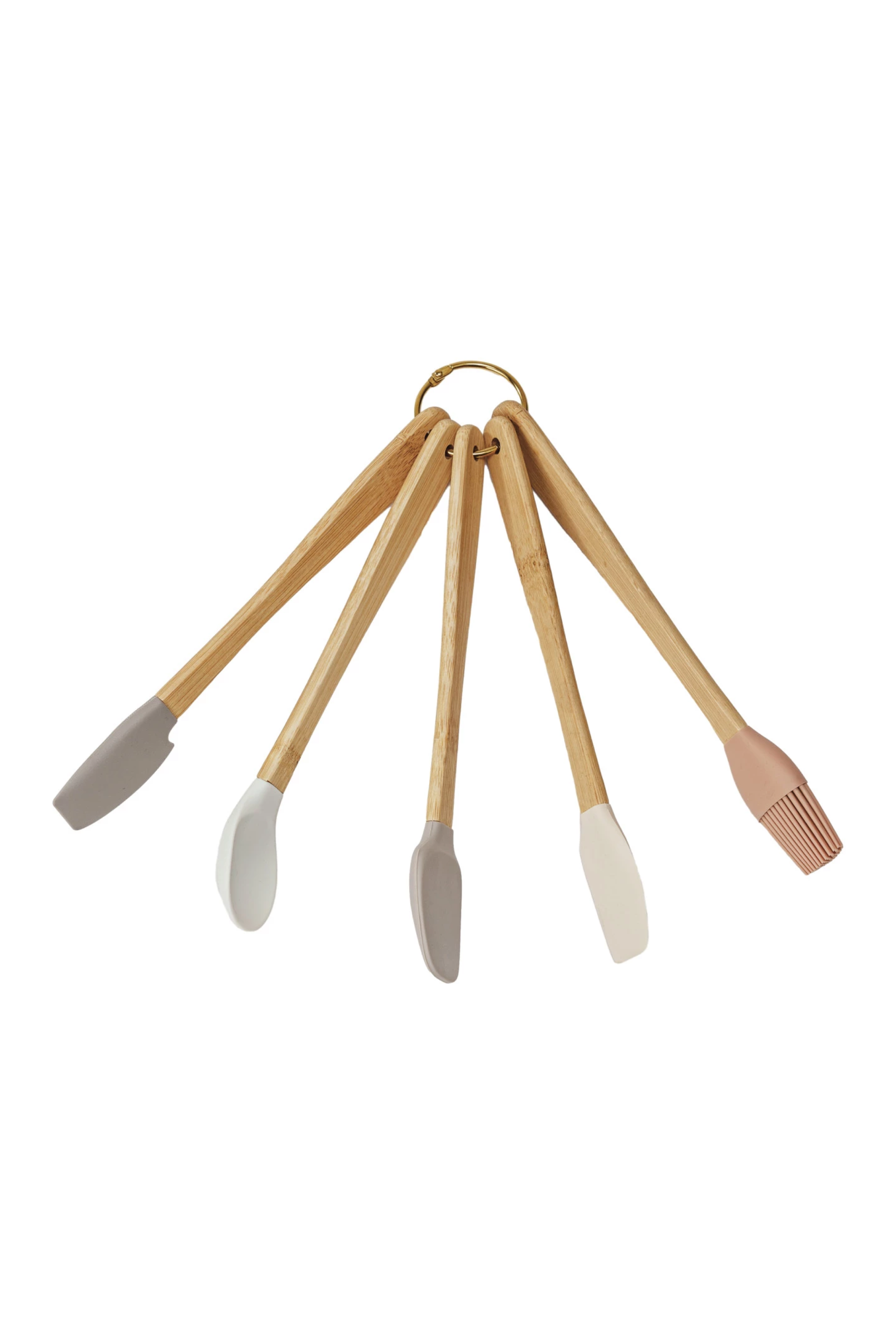 Silicone & Beech Wood Mini Kitchen Utensils Neutrals, Set of 5