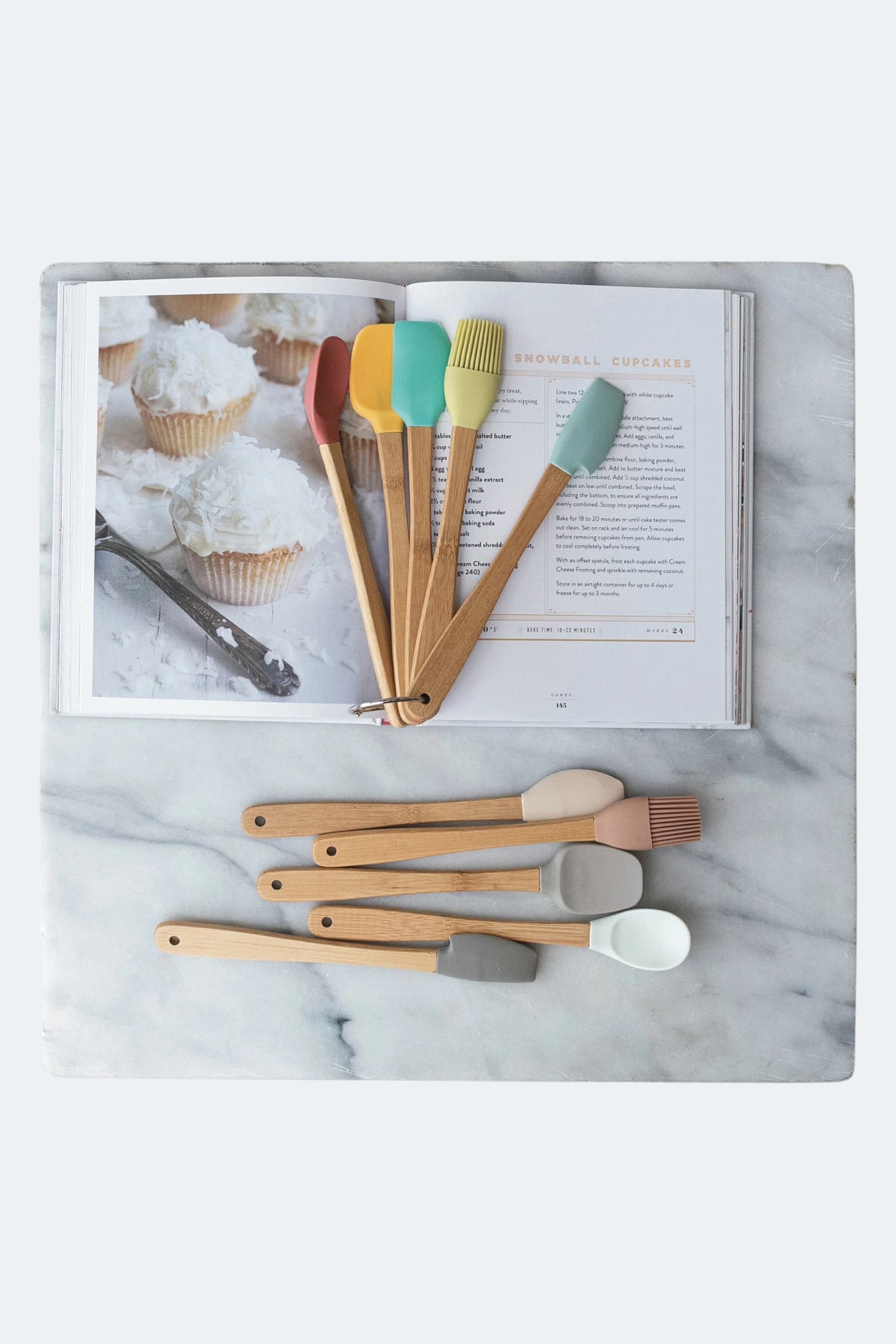 Silicone & Beech Wood Mini Kitchen Utensils Neutrals, Set of 5