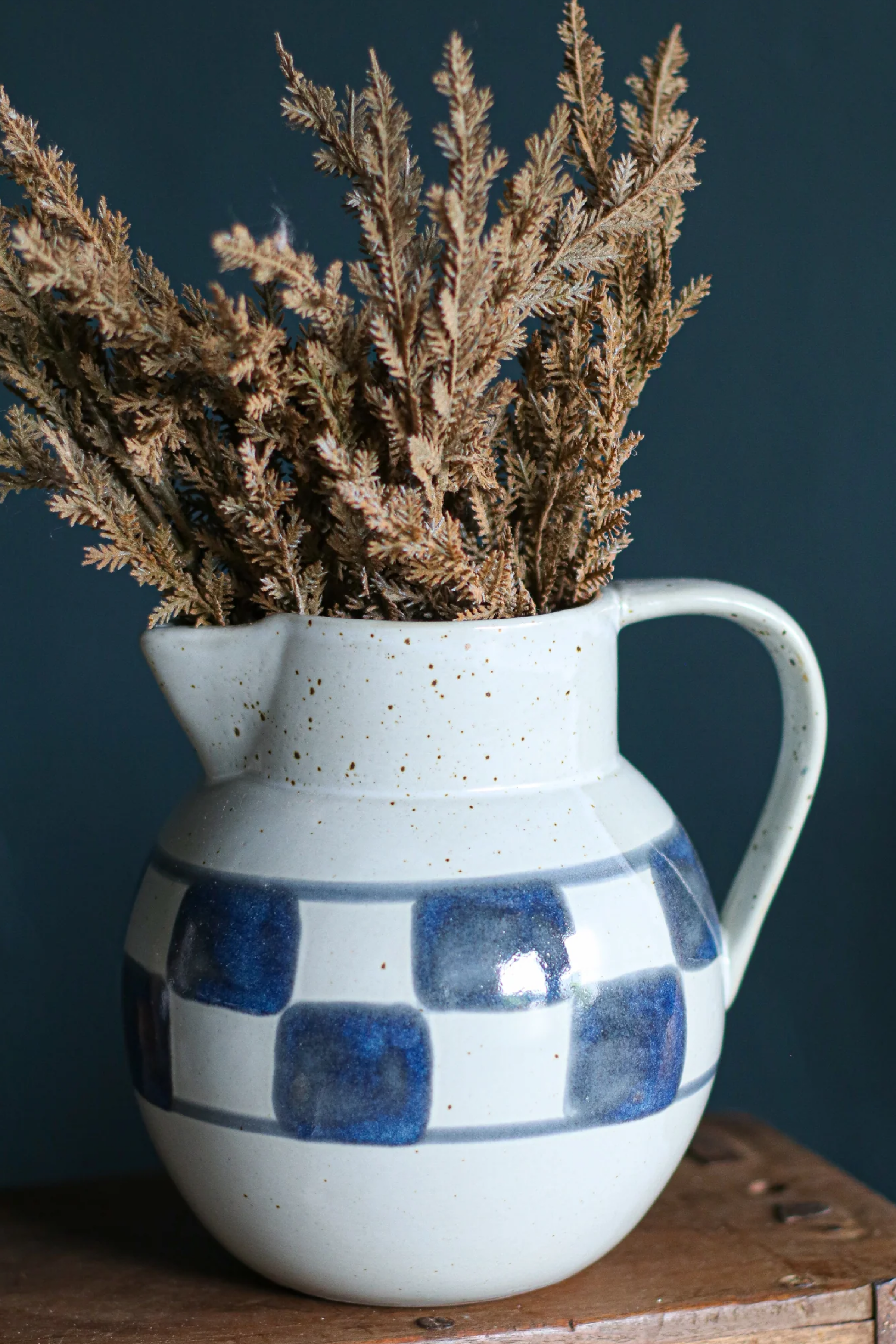 42 oz. Hand-Painted Stoneware Pitcher w/ Check Pattern