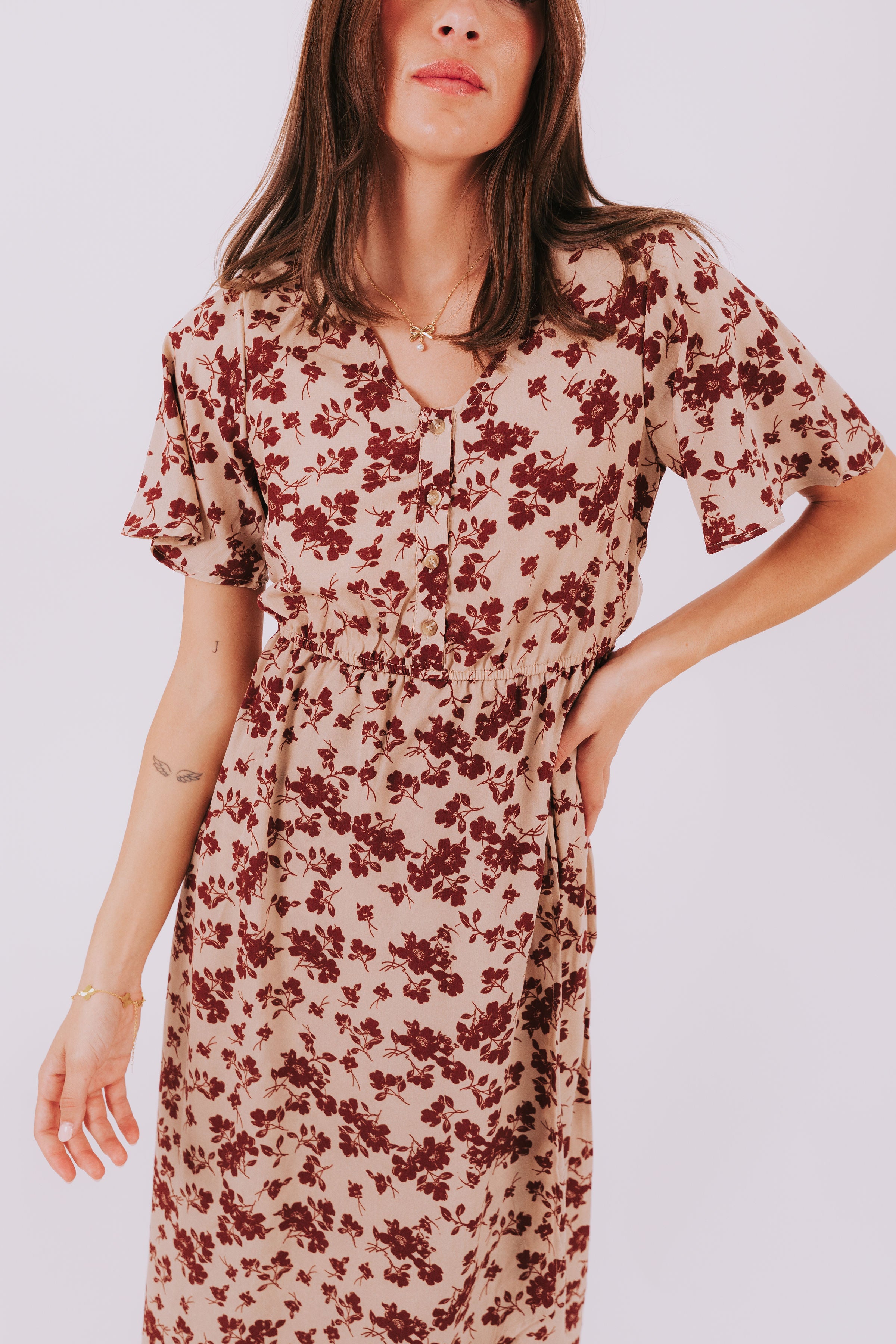 ONE LOVED BABE - Windsor Dress - Brick Floral