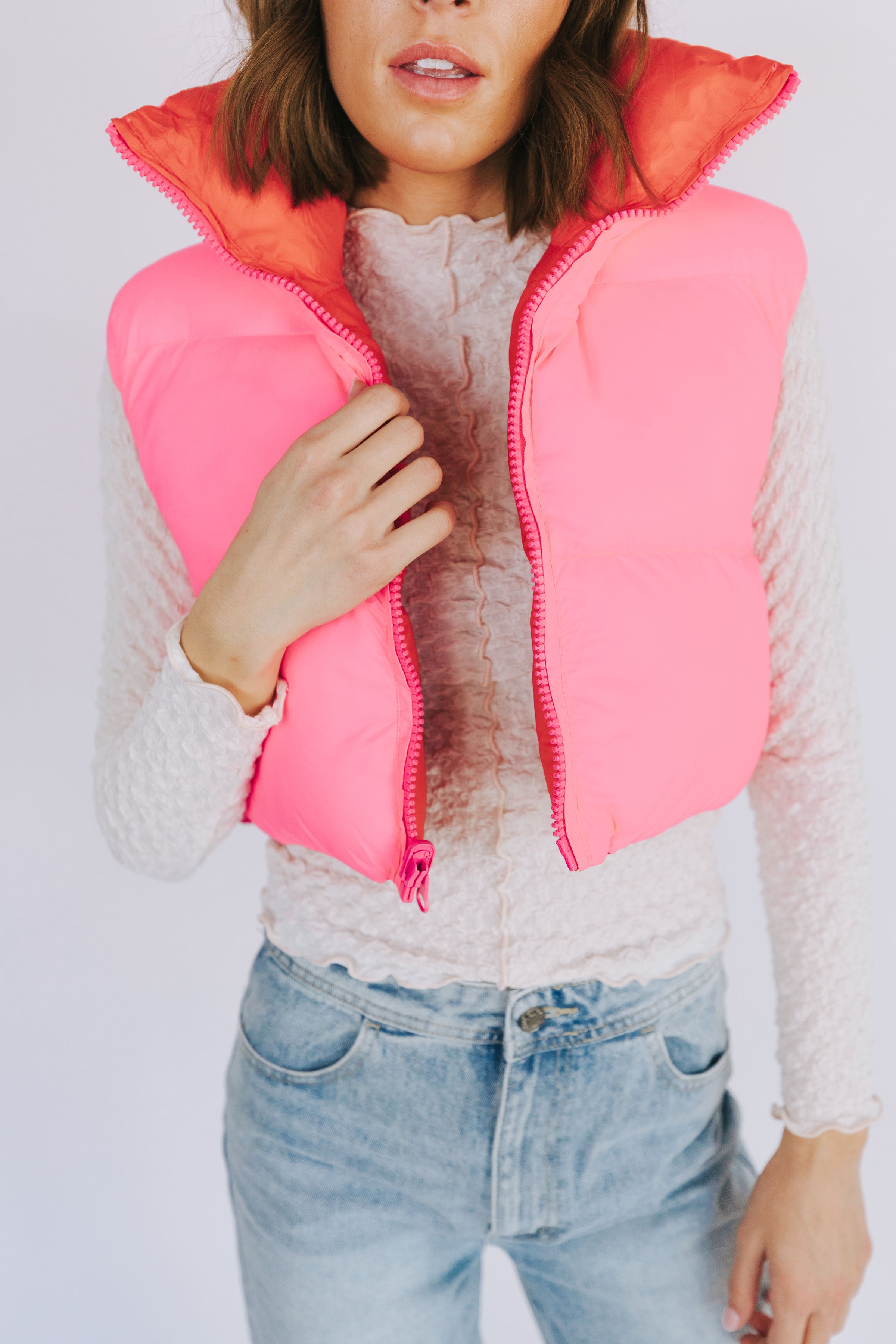 Womens hot pink puffer cheap vest