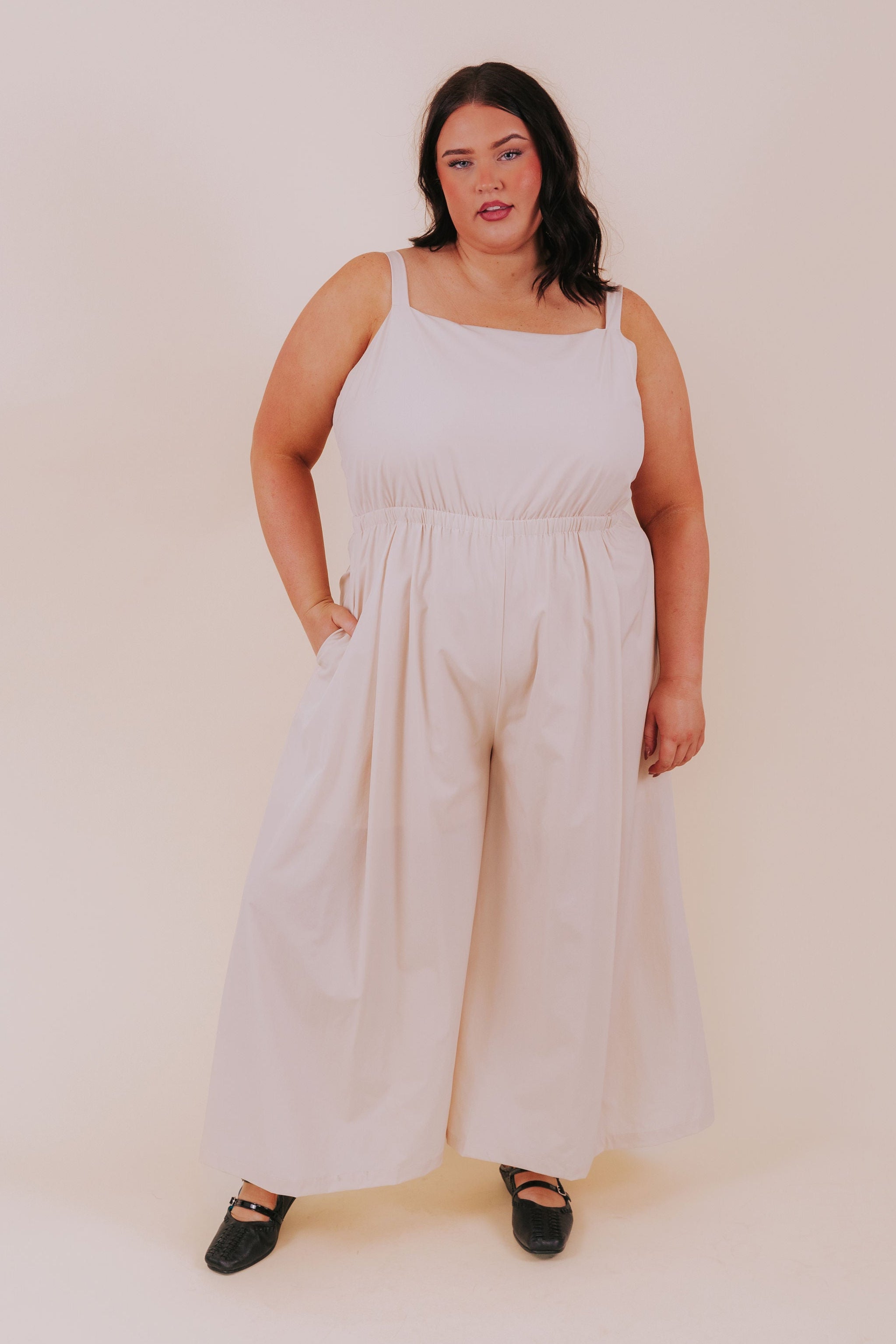 PLUS SIZE - Back In Beige Jumpsuit