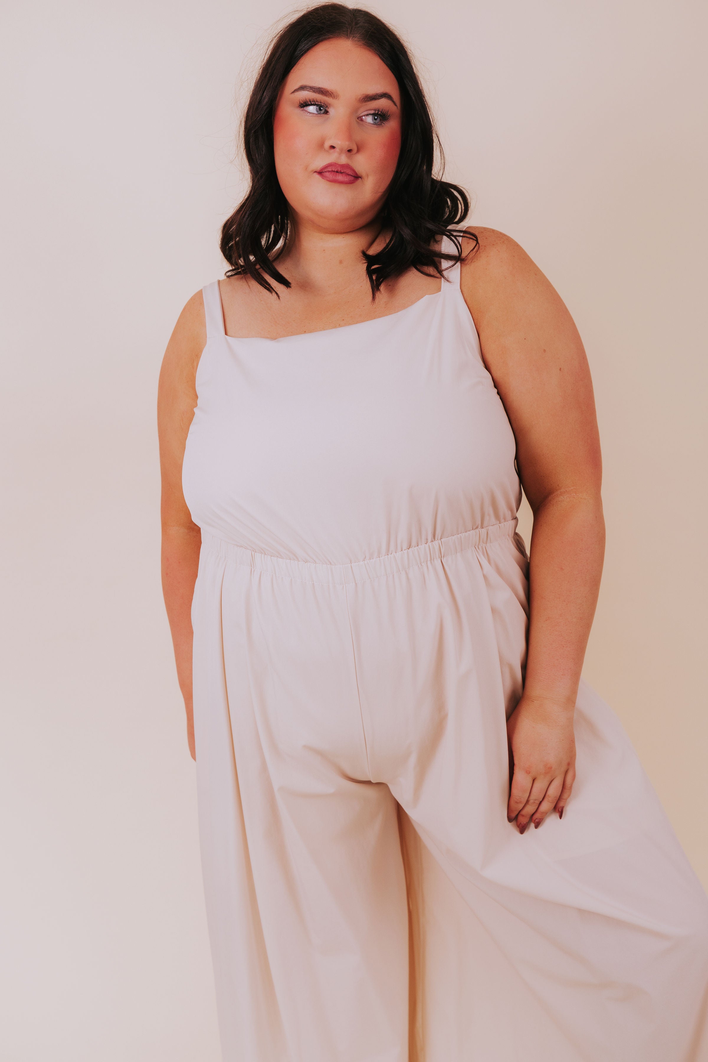 PLUS SIZE - Back In Beige Jumpsuit