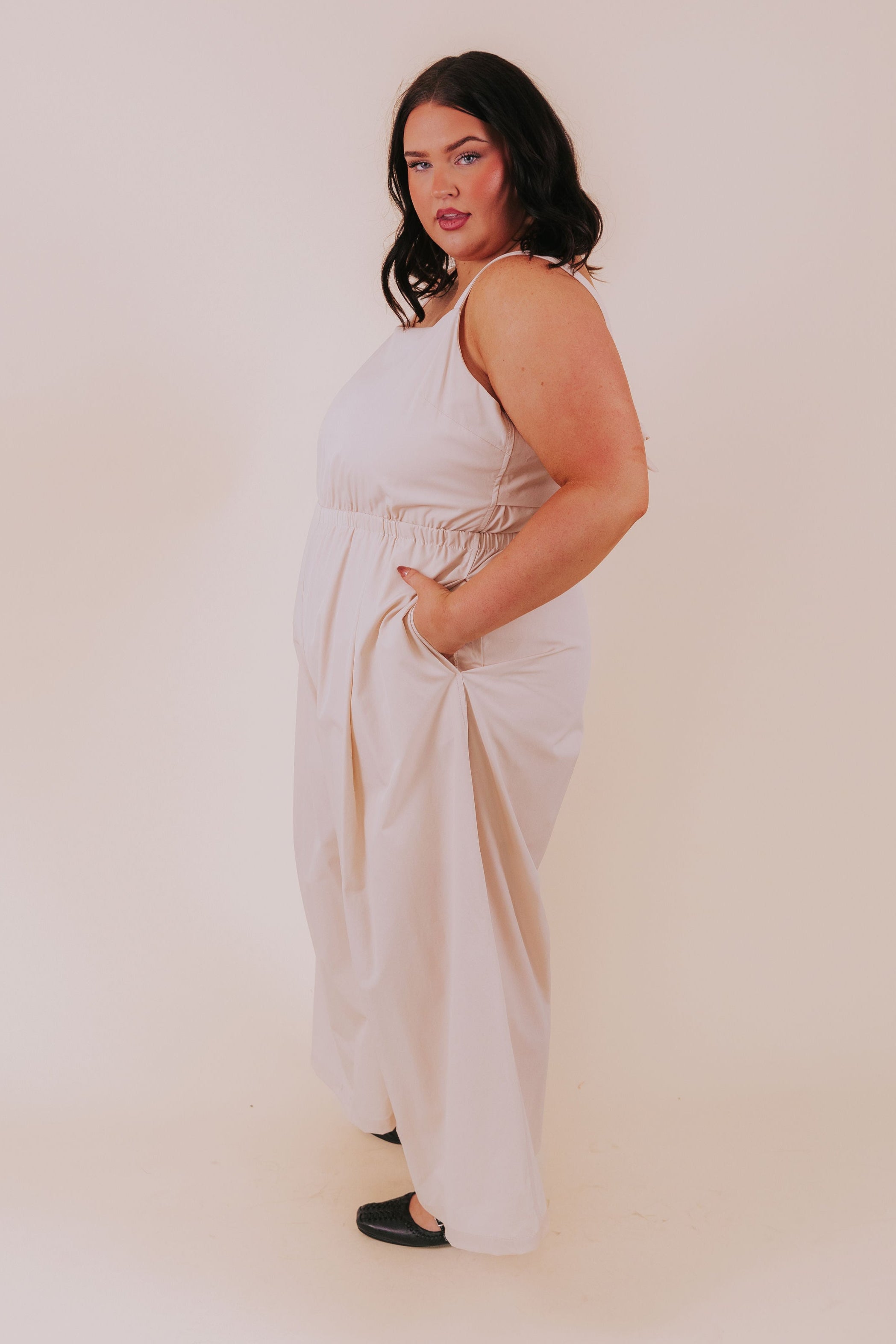 PLUS SIZE - Back In Beige Jumpsuit