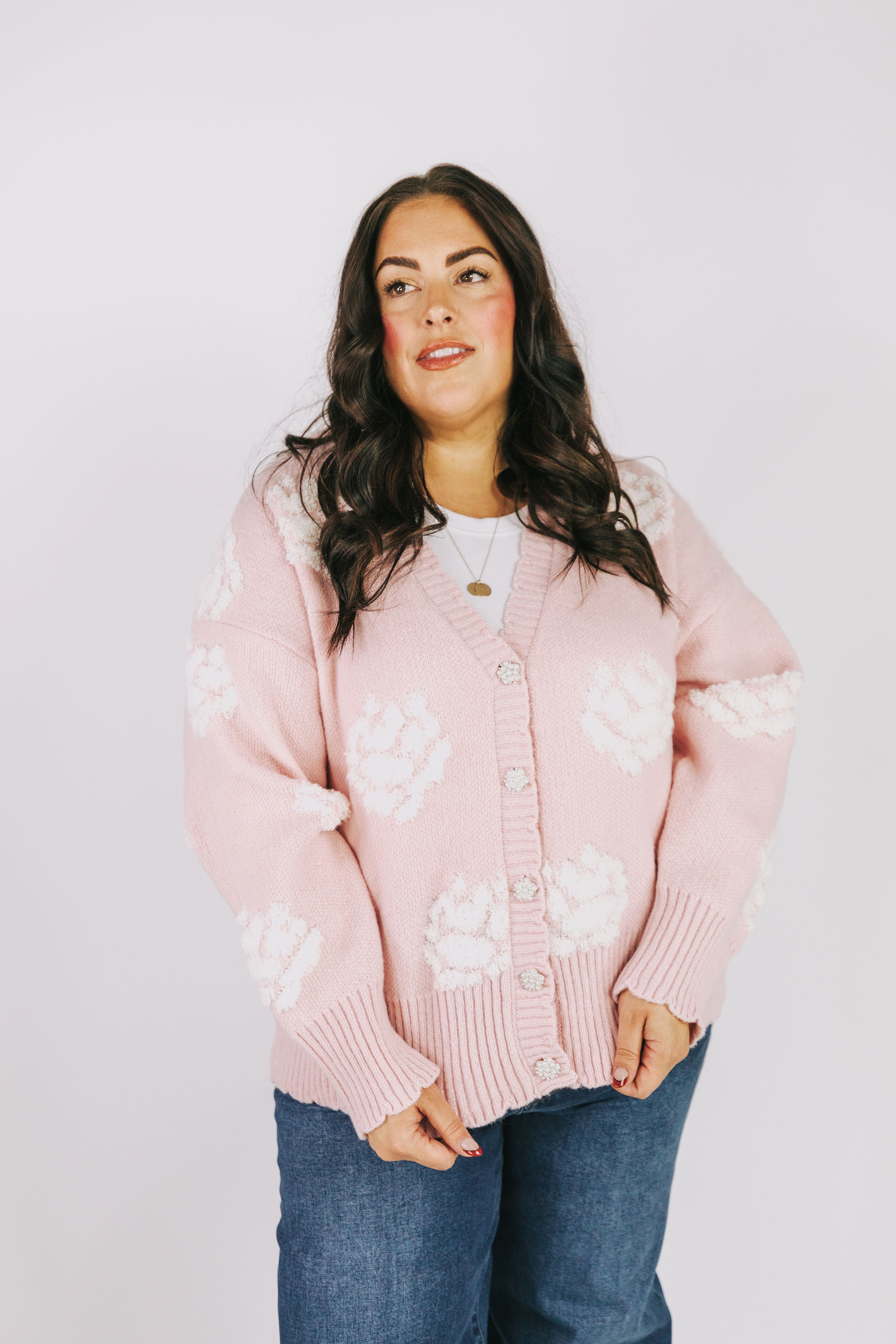 Plus size 2024 pink cardigan sweater