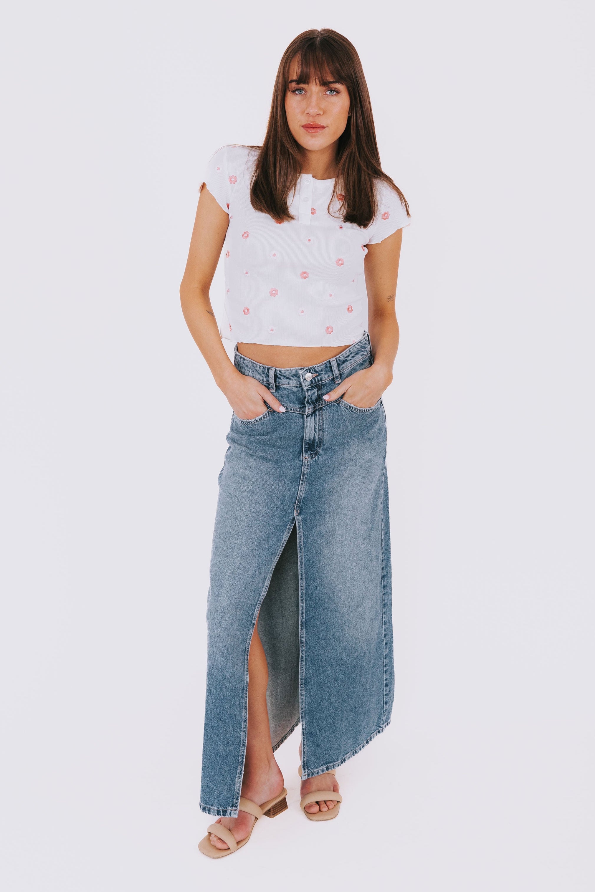 FREE PEOPLE - Come As You Are Denim Maxi Skirt