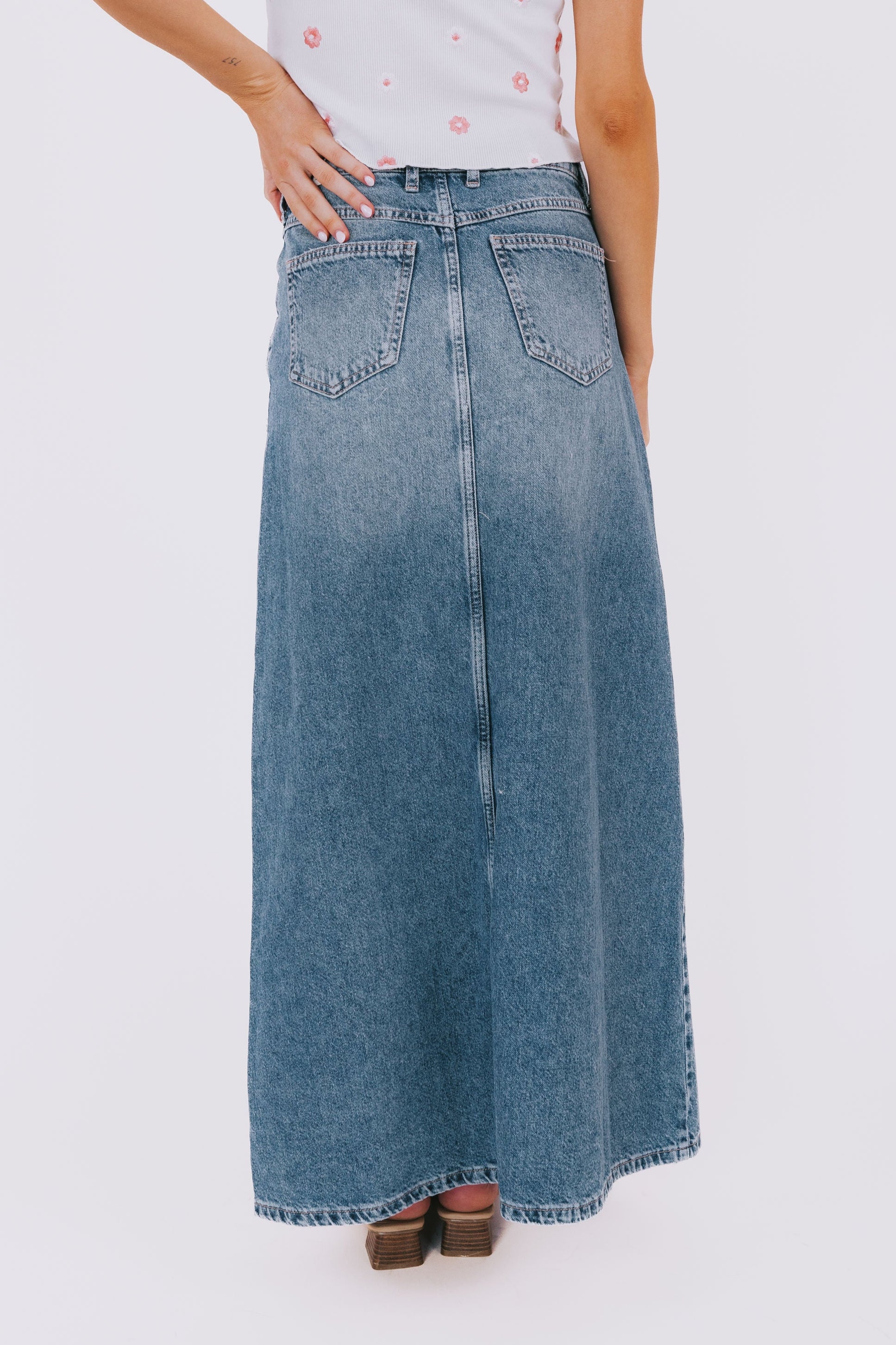 FREE PEOPLE - Come As You Are Denim Maxi Skirt