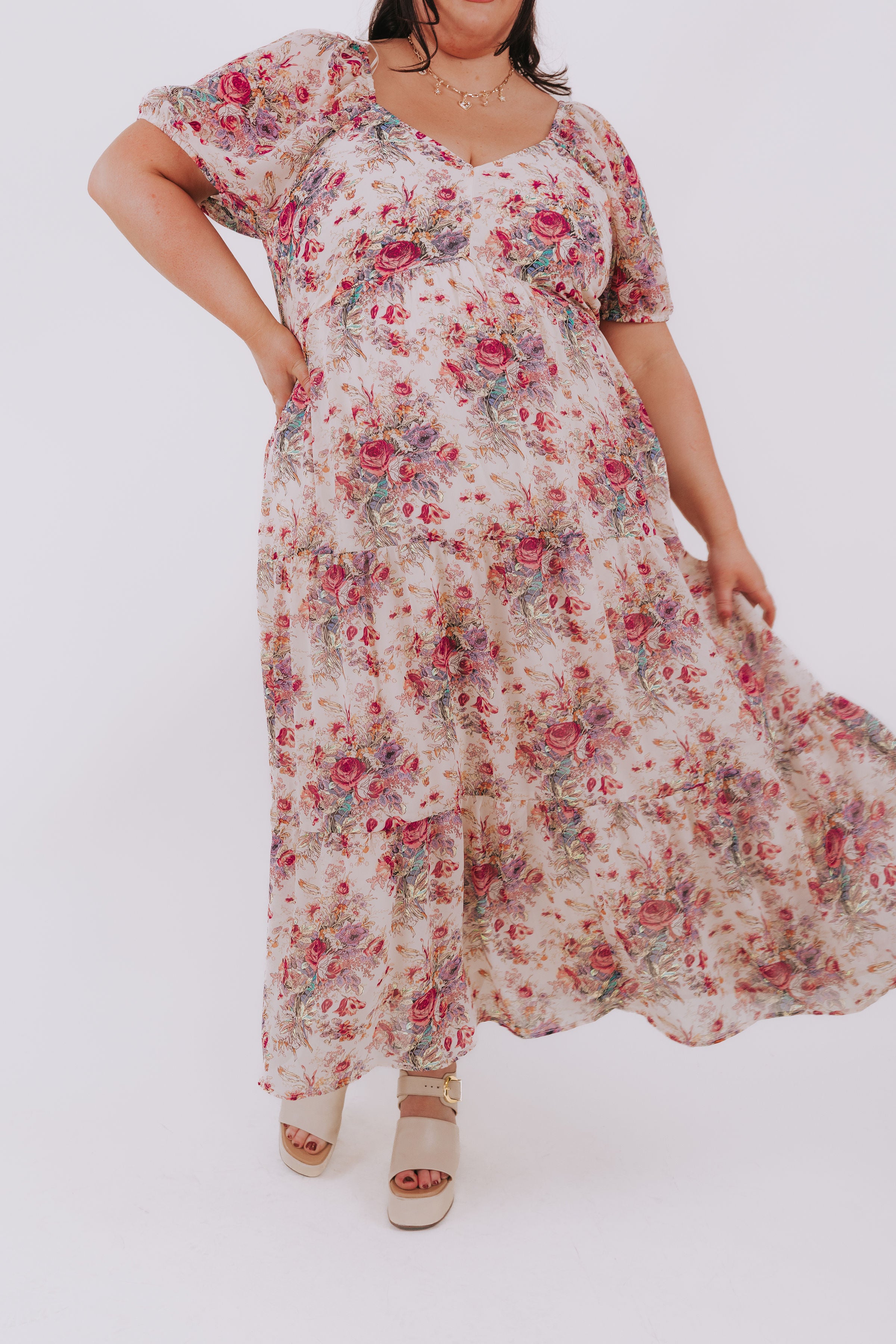 PLUS SIZE - Champagne Poetry Dress