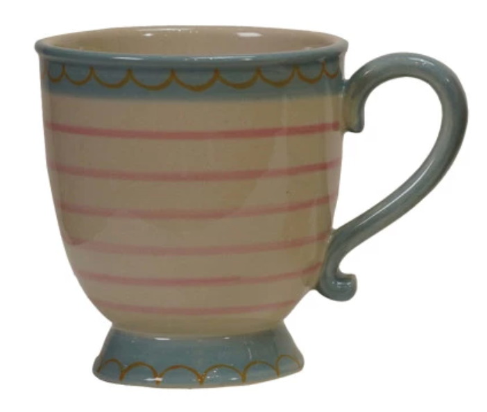 10 oz. Hand-Painted Stoneware Footed Mug, 4 Styles