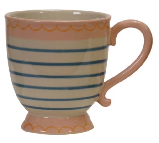 10 oz. Hand-Painted Stoneware Footed Mug, 4 Styles