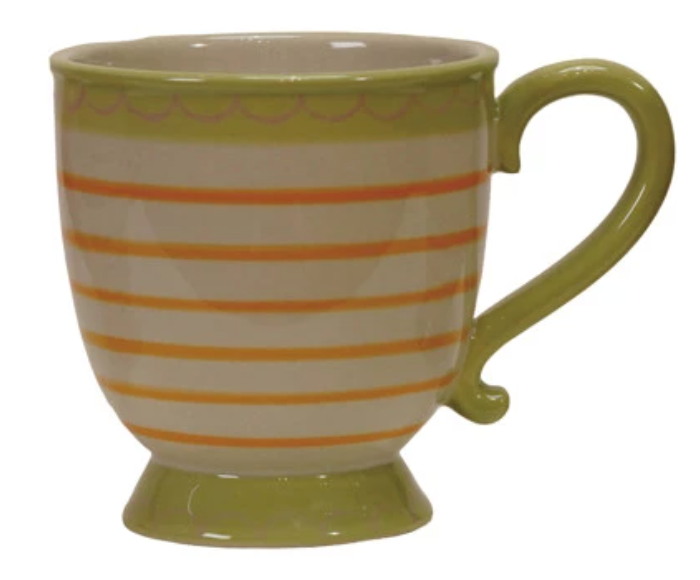 10 oz. Hand-Painted Stoneware Footed Mug, 4 Styles