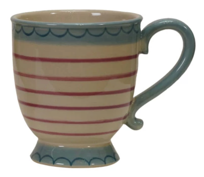 10 oz. Hand-Painted Stoneware Footed Mug, 4 Styles