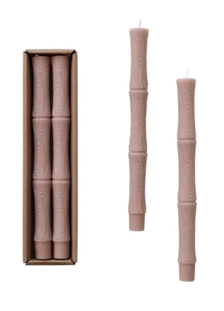 Unscented Sculpted Taper Candles, Khaki Color, Set of 2