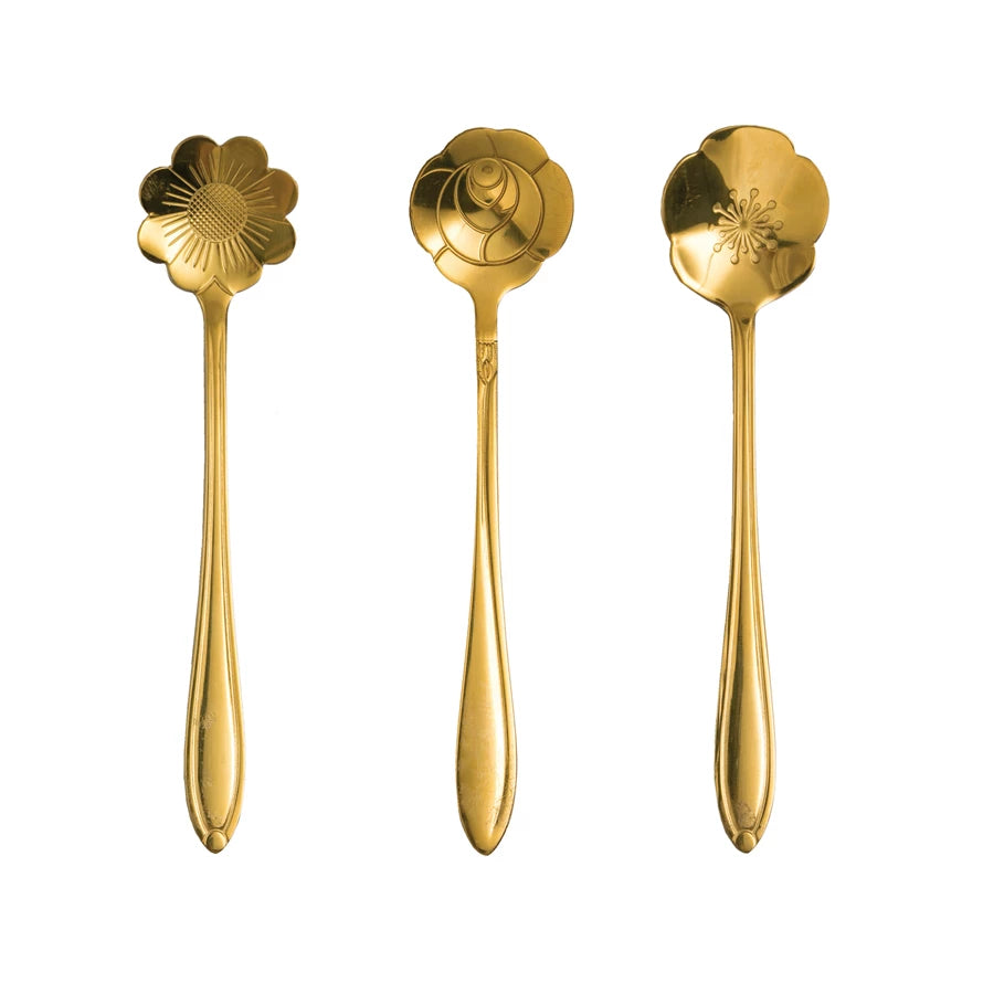 Stainless Steel Flower Shaped Spoons - 3 Pc