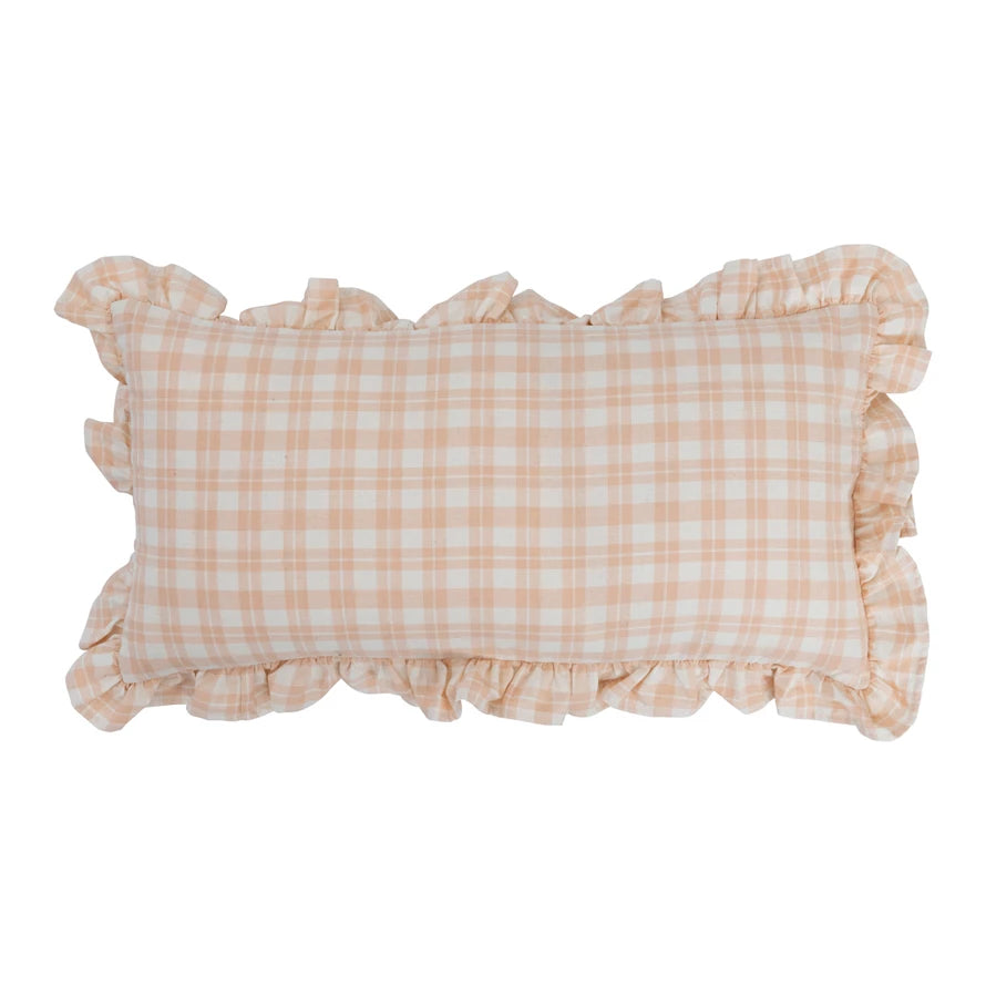 24" x 12" Cotton Lumbar Plaid Pillow with Ruffle