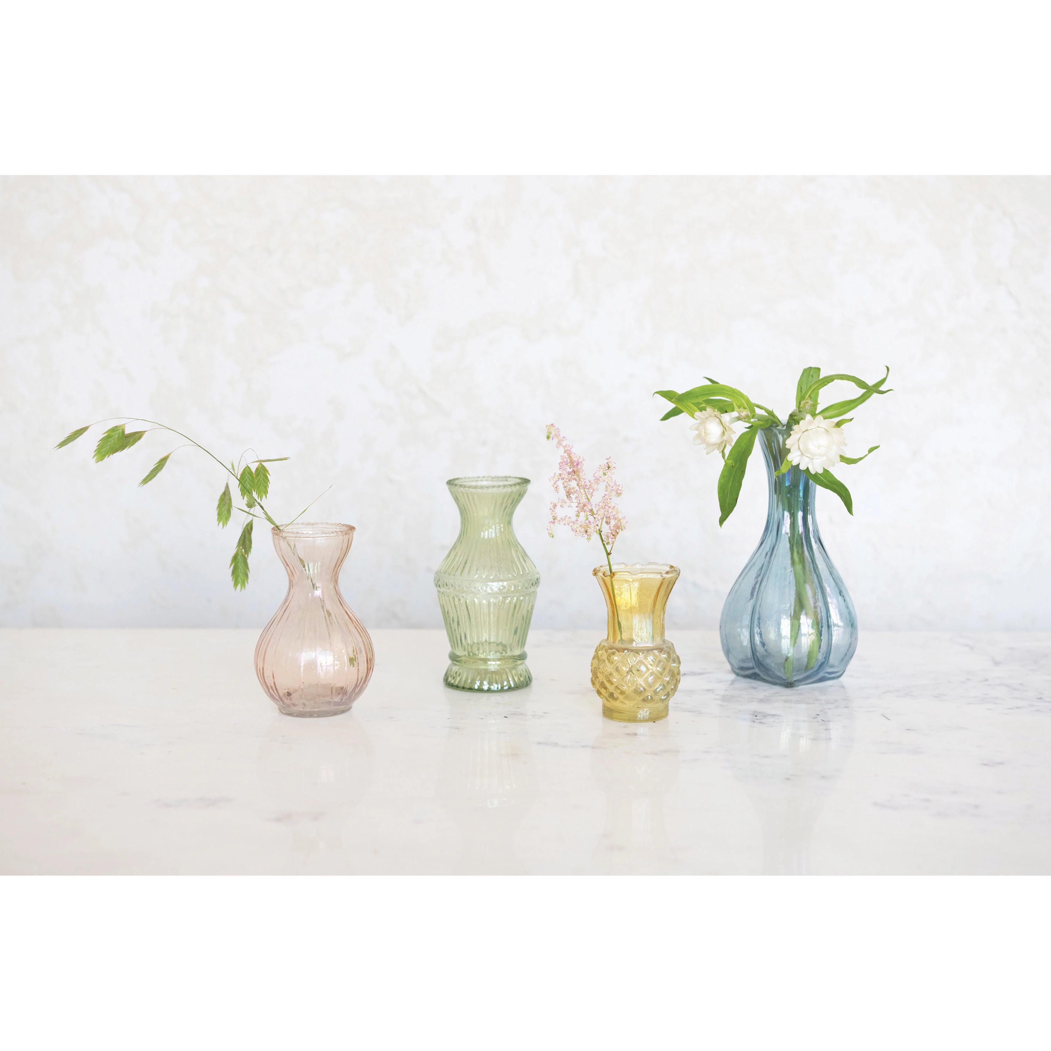 Debossed Glass Vases - 4 Colors