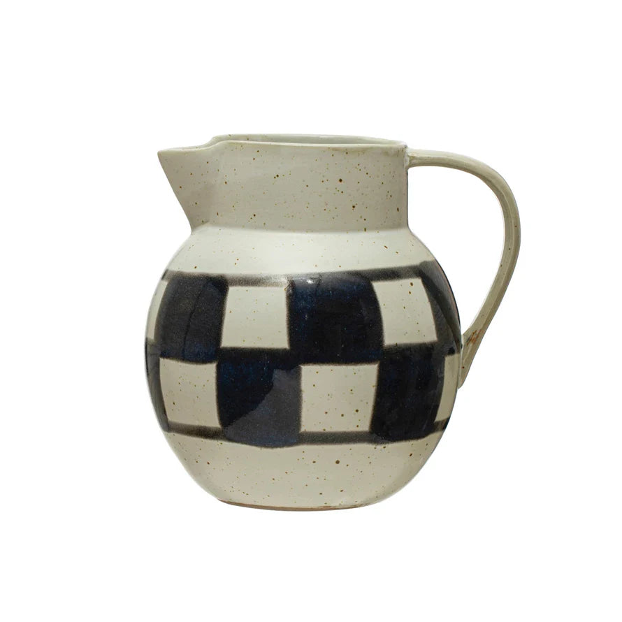 42 oz. Hand-Painted Stoneware Pitcher w/ Check Pattern