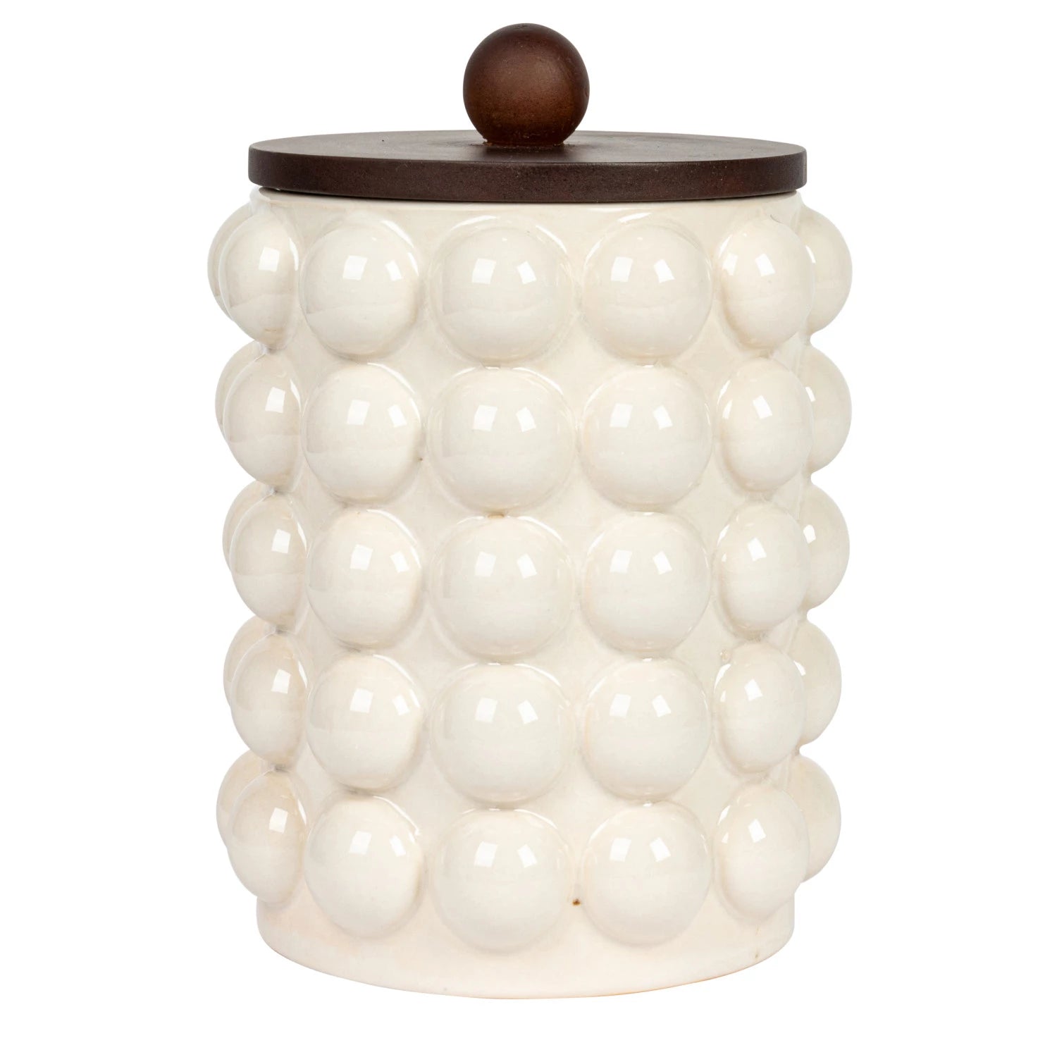 Stoneware Canister W/ Raised Dots & Acacia Wood Lid