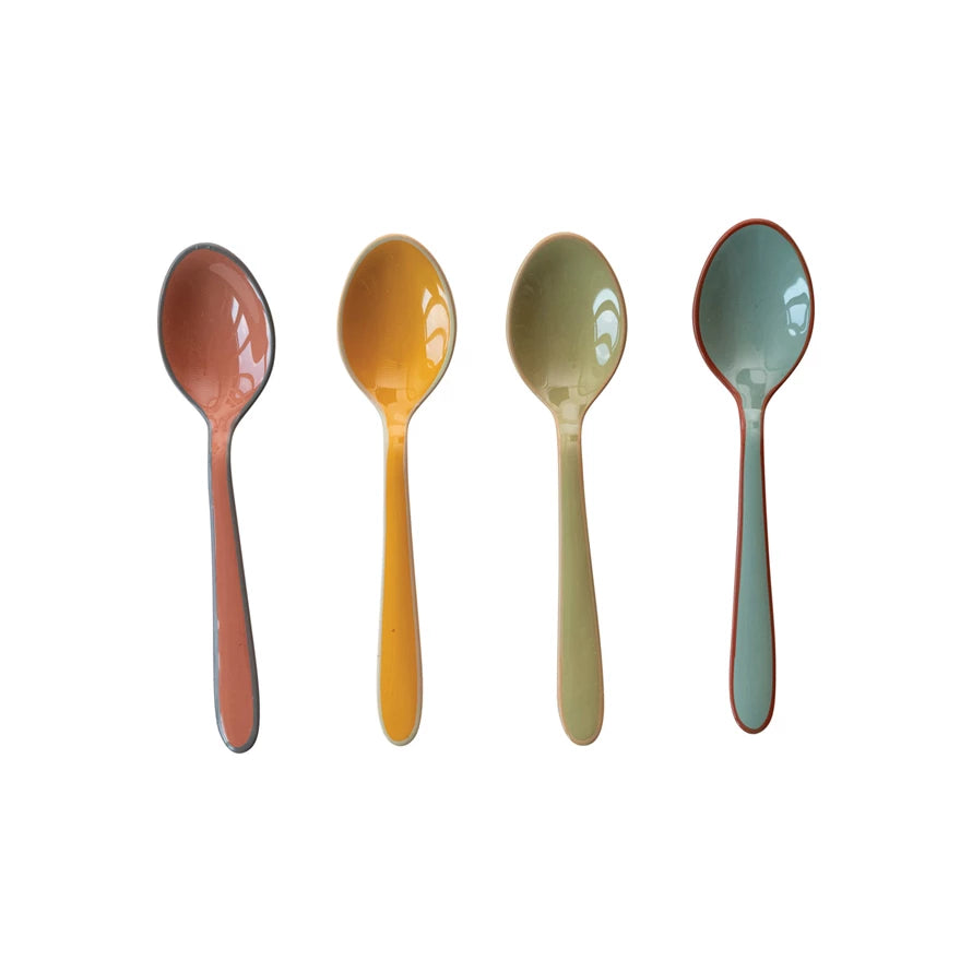 Enameled Stainless Steel Spoons w/ Colored Edge, 4 Colors, Set of 4