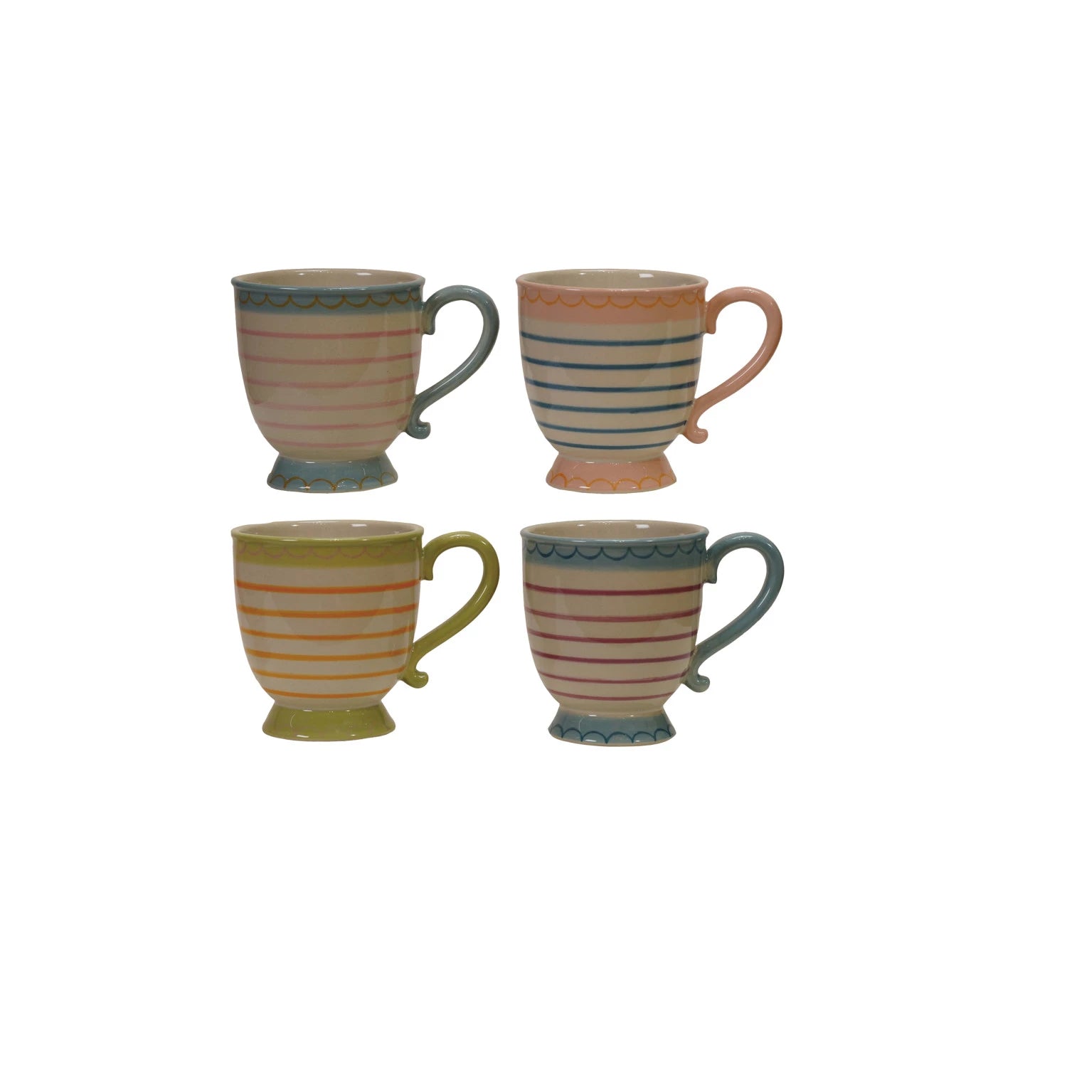 10 oz. Hand-Painted Stoneware Footed Mug, 4 Styles