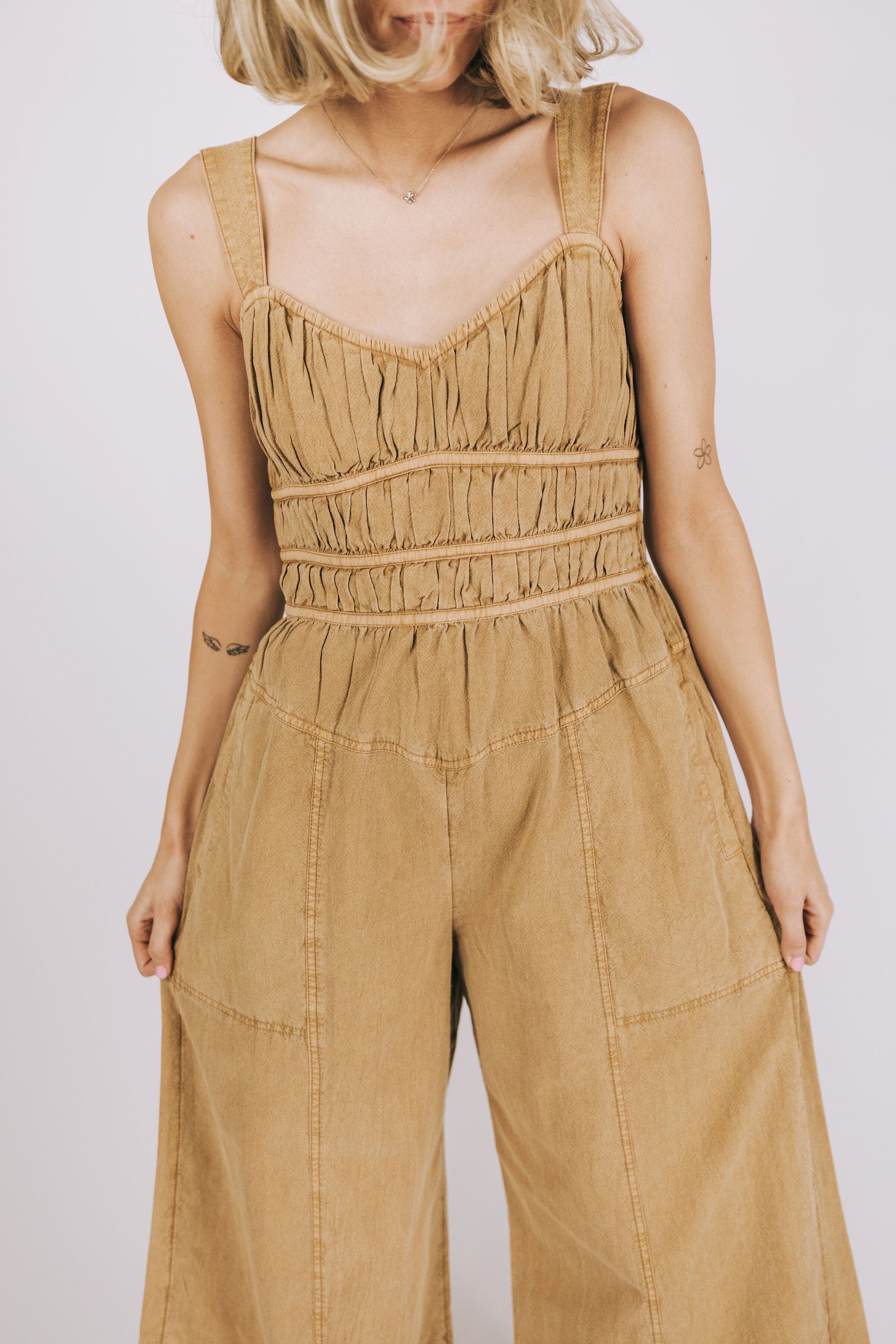 FREE PEOPLE - After All Ruched One-Piece Jumpsuit